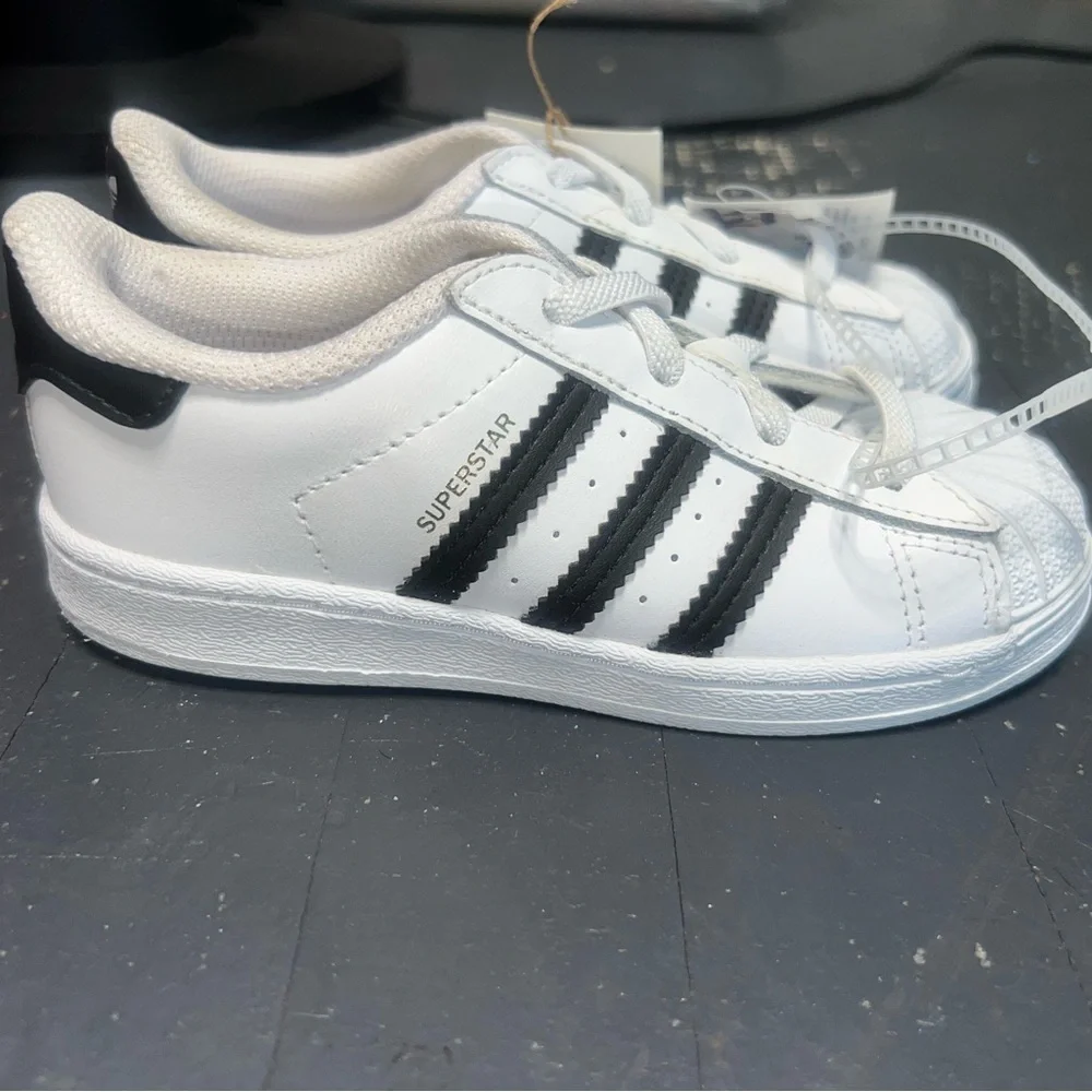 adidas Kids White and Black Shell Toe Sneakers - Picture 3 of 4